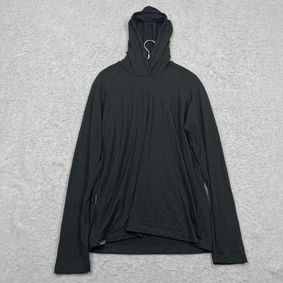 Icebreaker Merino 200 Hoodie Mens Small Black Base Layer Wool Superfine Pullover